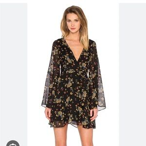 ⭐️ NEW Free People Lilou Floral Black Wrap Retro Black Chiffon Dress